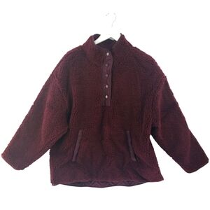 Athleta Cozy Snap Sherpa Size 1X in Maroon Zippered Pockets Heavyweight